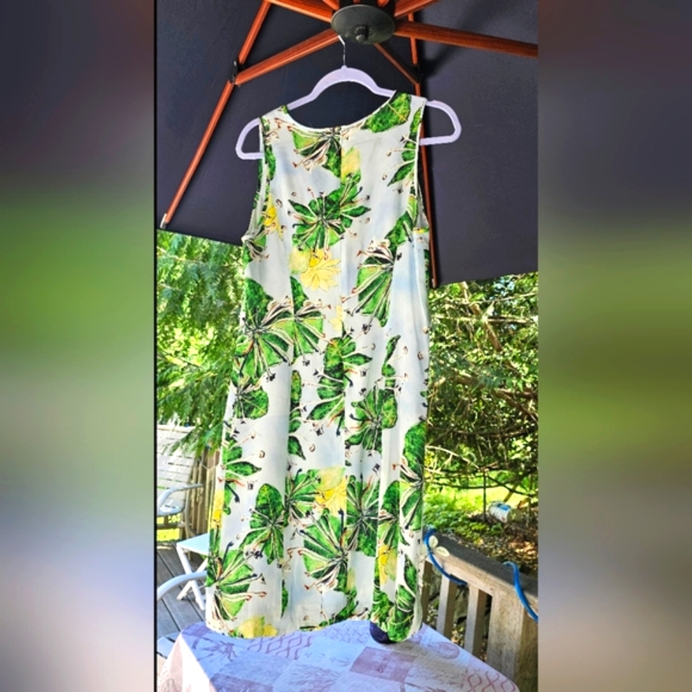 🤑 Nwt Ala Von Auersperg Green and Yellow Midi dress with Tropical Print 🤑 - Picture 5 of 16